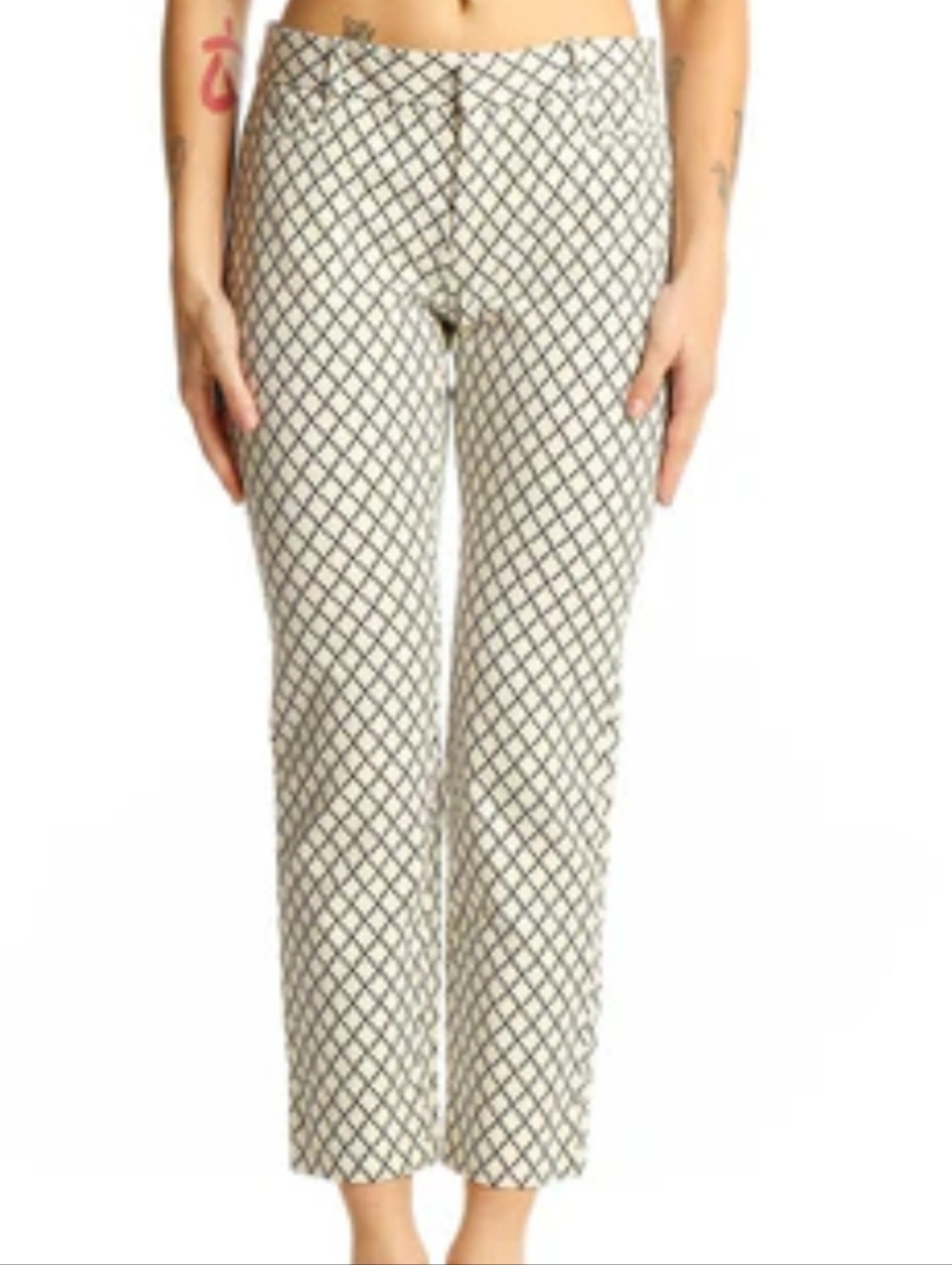 Banana Republic Sloan Casual Pants White Blue Geometric Print Sz 2
